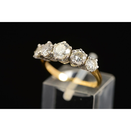 29 - A LATE 20TH CENTURY 18CT GOLD HALF HOOP FIVE STONE DIAMOND RING, estimated total diamond weight 2.0c... 