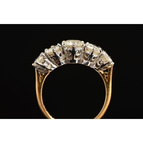 29 - A LATE 20TH CENTURY 18CT GOLD HALF HOOP FIVE STONE DIAMOND RING, estimated total diamond weight 2.0c... 