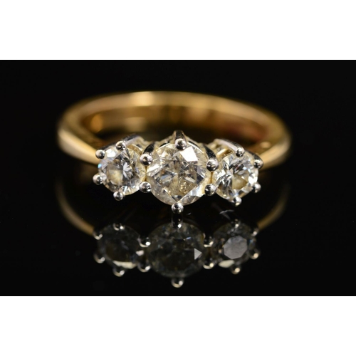 40 - A MODERN 18CT GOLD THREE STONE DIAMOND RING, estimated total modern round brilliant cut weight 1.50c... 