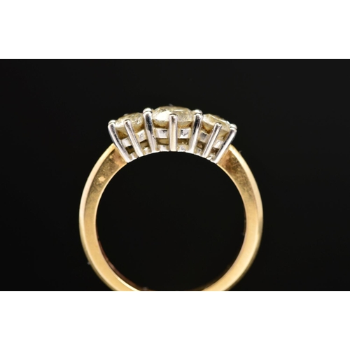 40 - A MODERN 18CT GOLD THREE STONE DIAMOND RING, estimated total modern round brilliant cut weight 1.50c... 