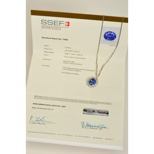 42 - AN IMPRESSIVE LARGE SAPPHIRE AND DIAMOND CENTRE PIECE NECKLET, centring on a principal oval mixed bl... 