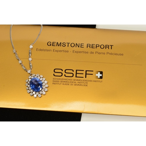 42 - AN IMPRESSIVE LARGE SAPPHIRE AND DIAMOND CENTRE PIECE NECKLET, centring on a principal oval mixed bl... 