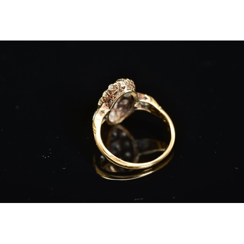 44 - A VICTORIAN GOLD NAVETTE SHAPED DIAMOND CLUSTER RING, estimated old European cut diamond weight 1.35... 