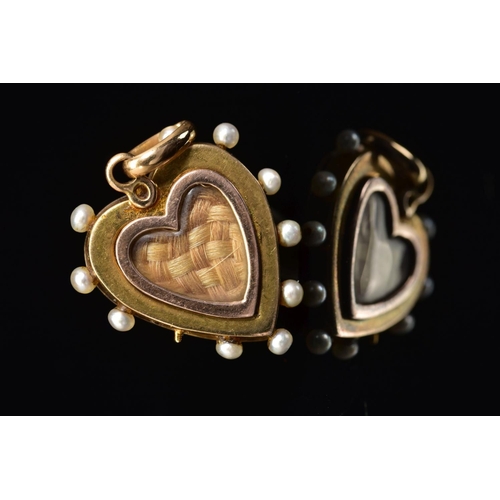 47 - A LATE VICTORIAN ENAMEL, PEARL AND DIAMOND MEMORIAL HEART PENDANT, designed as a central seed pearl ... 