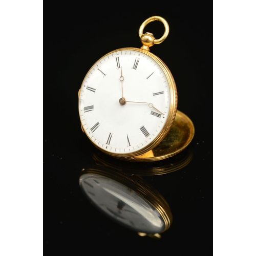 58 - A LATE 19TH CENTURY FRENCH SMALL GOLD POCKET WATCH, measuring approximately 30mm in diameter, white ... 