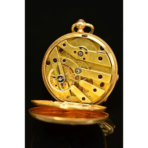 58 - A LATE 19TH CENTURY FRENCH SMALL GOLD POCKET WATCH, measuring approximately 30mm in diameter, white ... 