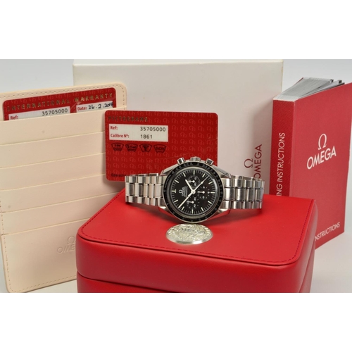 59 - AN OMEGA SPEEDMASTER PROFESSIONAL MOON WATCH, black chronograph dial with white hands and baton mark... 