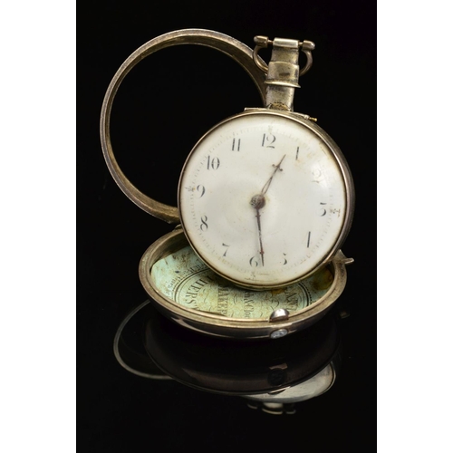 61 - A GEORGE III SILVER PAIR CASED POCKET WATCH BY WEBB OF TAMWORTH, fusee movement, verge escapement, n... 