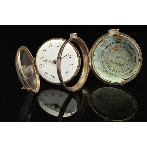 61 - A GEORGE III SILVER PAIR CASED POCKET WATCH BY WEBB OF TAMWORTH, fusee movement, verge escapement, n... 