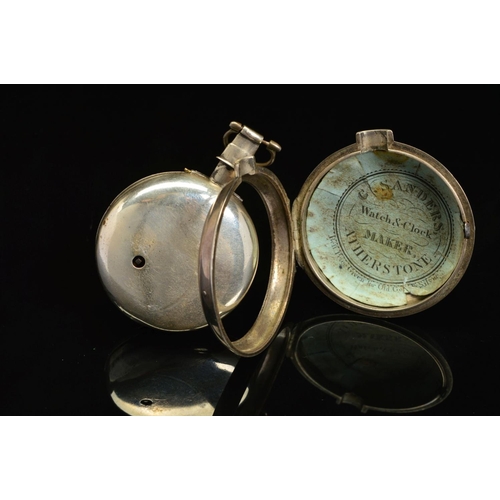 61 - A GEORGE III SILVER PAIR CASED POCKET WATCH BY WEBB OF TAMWORTH, fusee movement, verge escapement, n... 