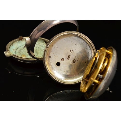 61 - A GEORGE III SILVER PAIR CASED POCKET WATCH BY WEBB OF TAMWORTH, fusee movement, verge escapement, n... 