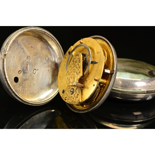 61 - A GEORGE III SILVER PAIR CASED POCKET WATCH BY WEBB OF TAMWORTH, fusee movement, verge escapement, n... 