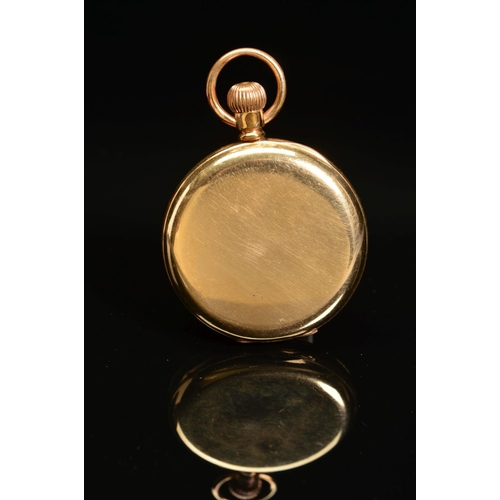 63 - A 14K GOLD PLATED WALTHAM TOP WIND FULL HUNTER POCKET WATCH, engraved monogram to cover, enamel dial... 