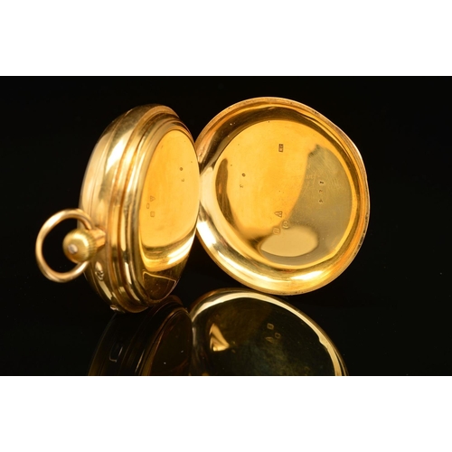 67 - AN 18CT GOLD CENTRE SECONDS OPEN FACED POCKET WATCH, white Roman numeral dial, approximate 54mm 18ct... 