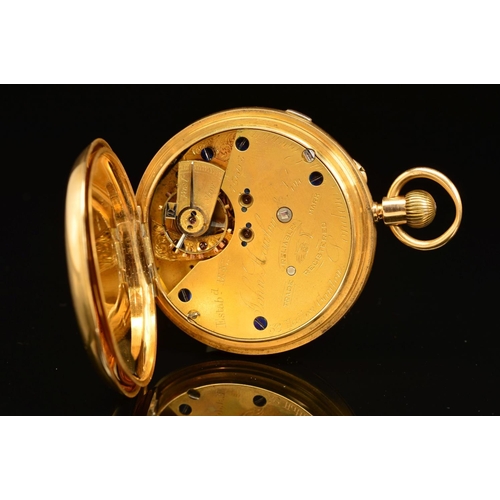 67 - AN 18CT GOLD CENTRE SECONDS OPEN FACED POCKET WATCH, white Roman numeral dial, approximate 54mm 18ct... 