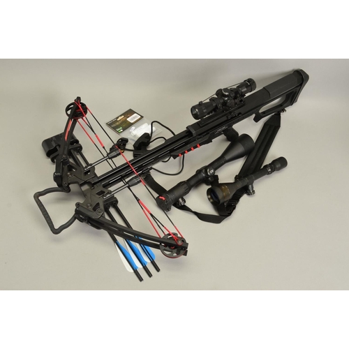 792 - AN ANGLO ARMS MODEL 'THE LEGEND' COMPOUND CROSSBOW, fitted with a 4x32 scope, together with three bo...