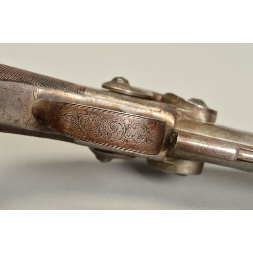 793 - A 40 BORE OVER AND UNDER PERCUSSION PISTOL, fitted with 5'' barrels, in working condition, virtually... 