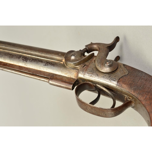 793 - A 40 BORE OVER AND UNDER PERCUSSION PISTOL, fitted with 5'' barrels, in working condition, virtually... 