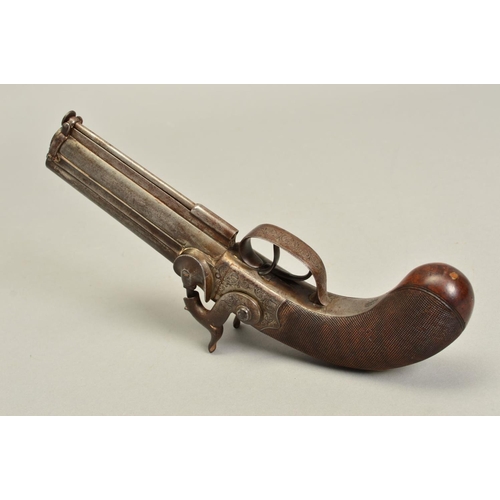 793 - A 40 BORE OVER AND UNDER PERCUSSION PISTOL, fitted with 5'' barrels, in working condition, virtually... 