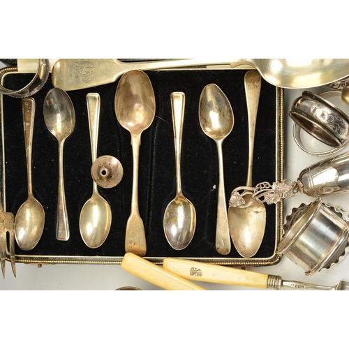 85 - A PARCEL OF SILVER AND WHITE METAL, to include two pairs of Victorian Fiddle pattern tablespoons, Lo... 