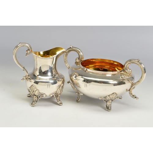 87 - AN EARLY VICTORIAN OLD SHEFFIELD PLATE TEA SERVICE, of flattened circular form, gilt interiors, engr... 