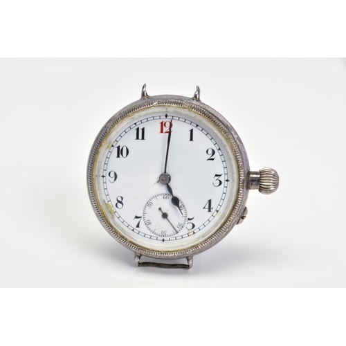 1 - A SILVER BORGEL CASED WATCH HEAD, white enamel dial with Roman numeral hour markers and subsidiary s... 