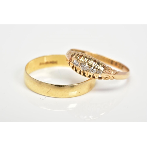 101 - TWO 18CT GOLD RINGS, the first an early 20th century five stone diamond ring, set with a graduated l... 