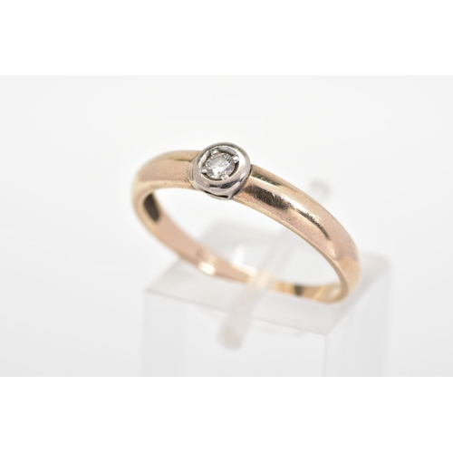 142 - A 9CT GOLD DIAMOND RING, a single brilliant cut diamond within a collet mount to the plain polished ... 