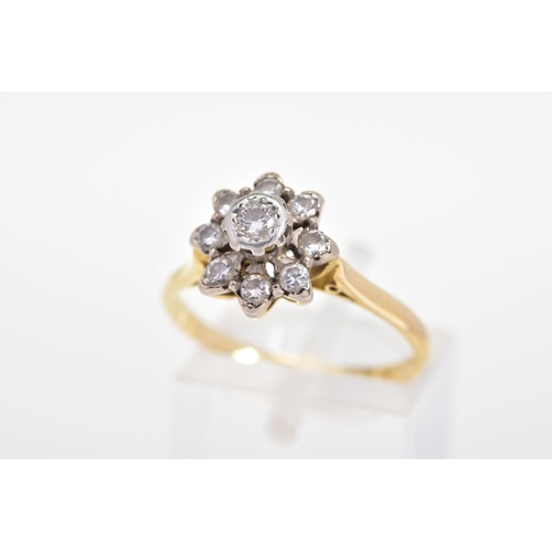 153 - A DIAMOND CLUSTER RING, set with nine brilliant cut diamonds, to the tapered shoulders, total estima... 
