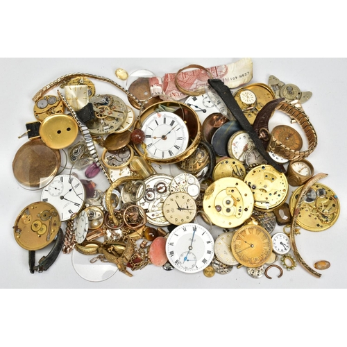 168 - A BAG CONTAINING VARIOUS MISCELLANEOUS ITEMS, to include a quantity of pocket watch and wristwatch g... 