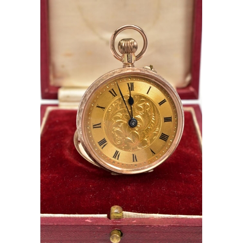 172 - A BOXED 9CT GOLD LADIES POCKET WATCH, champagne dial with gold gilt detail, Roman numerals, approxim... 