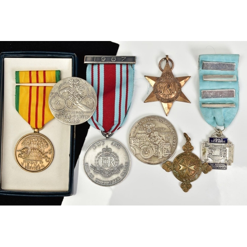 178 - A SELECTION OF MEDALS, to include a long service medal and ribbon, A Royal Military Police medal, a ... 