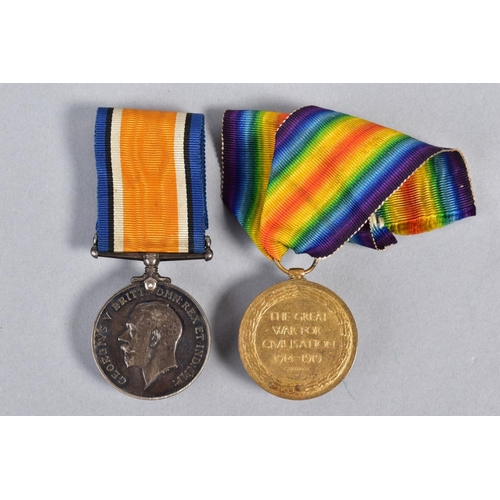 261 - A WWI PAIR OF BRITISH WAR AND VICTORY MEDALS, named to 67106 Pte A Washbrook, Durham Light Infantry