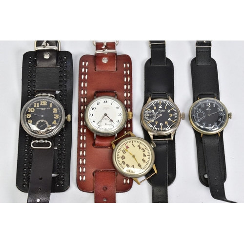 3 - A MIXED GROUP OF FIVE POCKET WATCHES, converted for wrist use, movements signed by Tissot, Omega and... 