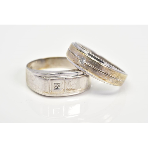 30 - TWO MODERN 9CT WHITE GOLD DIAMOND SET RINGS, a signet ring and a band style ring, ring sizes R and N... 