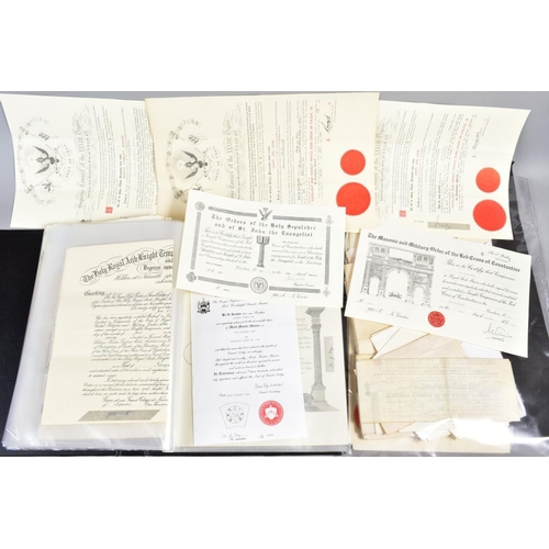 306 - MASONIC INTEREST, a folder and sleeve of printed certificates and other documentation relating to th... 