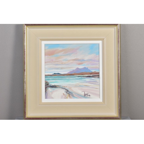 402 - TOM BARRON (BRITISH CONTEMPORARY) 'SUMMER LIGHT, SANNA BAY', a Scottish coastal landscape, signed bo... 