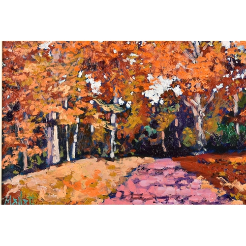 406 - TIMMY MALLETT (BRITISH CONTEMPORARY) 'AUTUMNAL COLOUR', an autumnal landscape of trees, signed botto... 