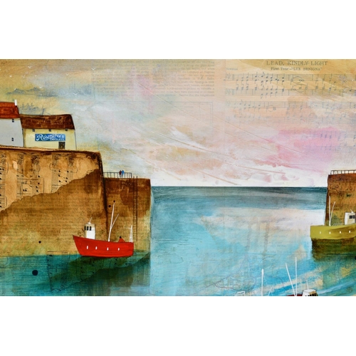 410 - KEITH ATHAY (BRITISH CONTEMPORARY) 'BOATS IN HARBOUR', a coastal harbour scene, signed lower left, m... 