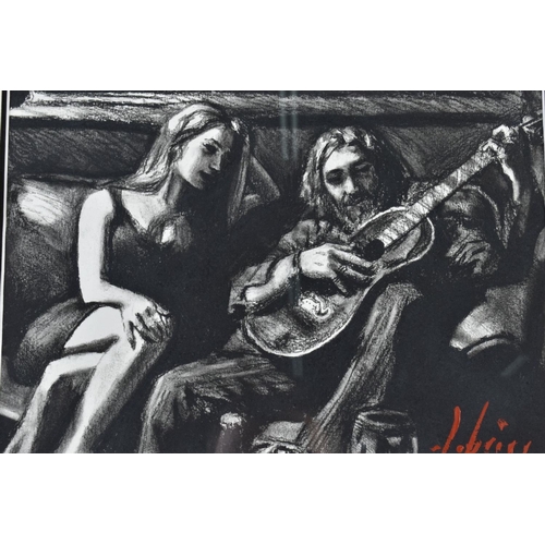 415 - FABIAN PEREZ (ARGENTINA 1967) 'SELF PORTRAIT WITH GIRL AND GUITAR', a charcoal on paper study of the... 