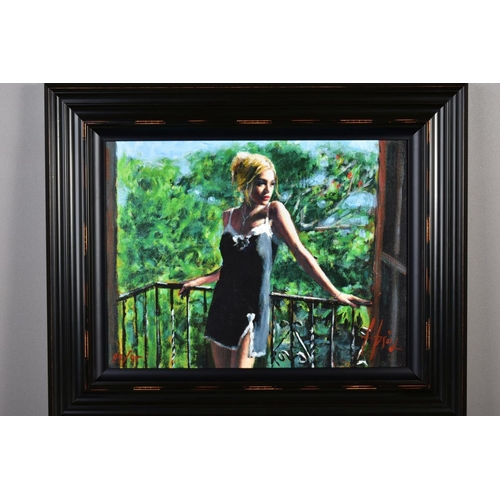 416 - FABIAN PEREZ (ARGENTINA 1967) 'SALLY IN THE SUN', a limited edition print of a lady on a balcony 88/... 