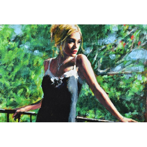 416 - FABIAN PEREZ (ARGENTINA 1967) 'SALLY IN THE SUN', a limited edition print of a lady on a balcony 88/... 