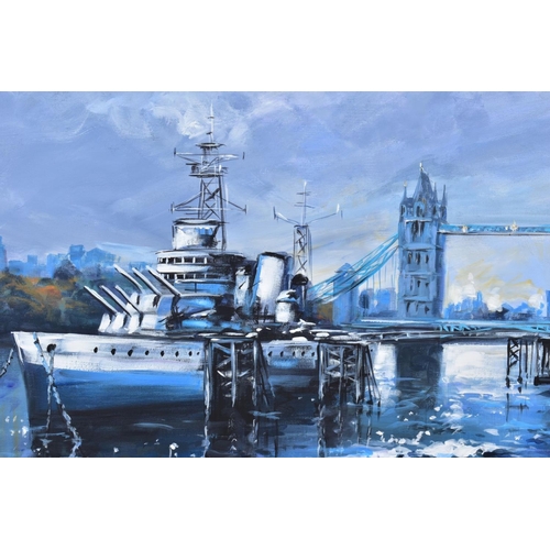 426 - CSILLA ORBAN (HUNGARY 1961) 'HMS BELFAST', a London cityscape signed bottom right, acrylic on canvas... 