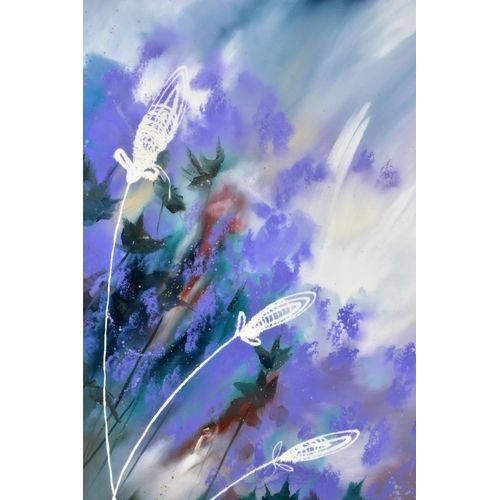 429 - JULIE ANN SCOTT (BRITISH CONTEMPORARY) 'MORNING HUSH II', abstract wild flowers, signed bottom right... 