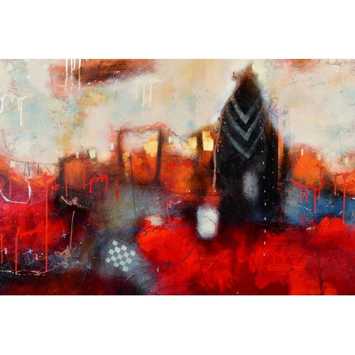 430 - JOHN AND ELLI MILAN (AMERICAN CONTEMPORARY) 'URBAN PERCEPTION III', an abstract composition, signed ... 