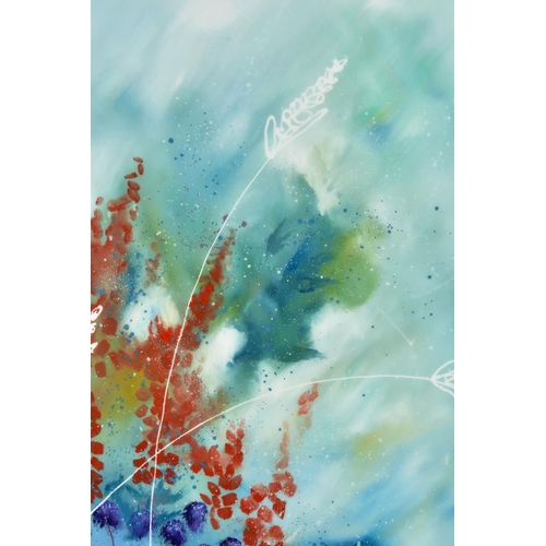 435 - JULIE ANN SCOTT (BRITISH CONTEMPORARY) 'MORNING HUSH III', abstract wild flowers, signed bottom righ... 