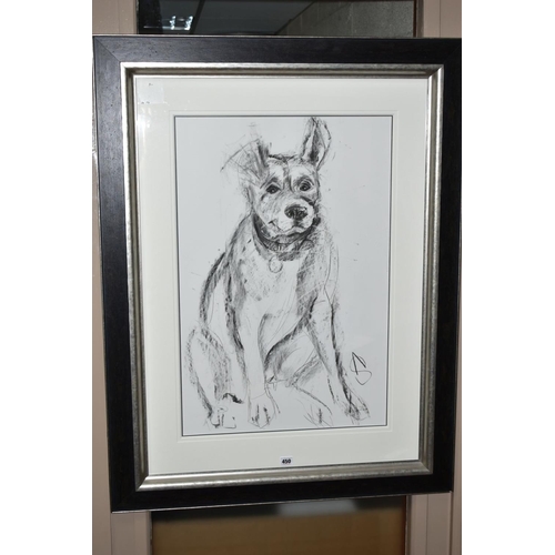 450 - APRIL SHEPHERD (BRITISH CONTEMPORARY) 'DOG PORTRAIT V' a sketch of a dog sitting down, signed lower ... 