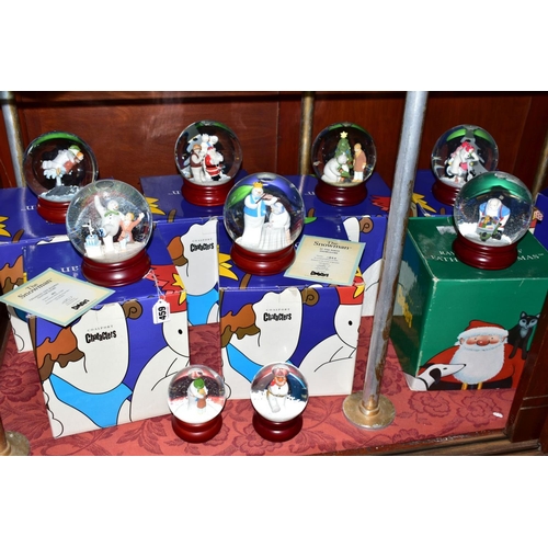 459 - NINE COALPORT THE SNOWMAN CHARACTER GLITTER/SNOW GLOBES, (seven boxed), two limited edition 'Treadin... 