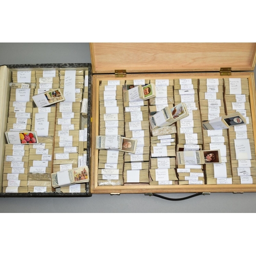 493 - A LARGE COLLECTION OF SEVERAL THOUSANDS OF WILL'S CIGARETTE CARDS in a wooden box and a lock spring ... 