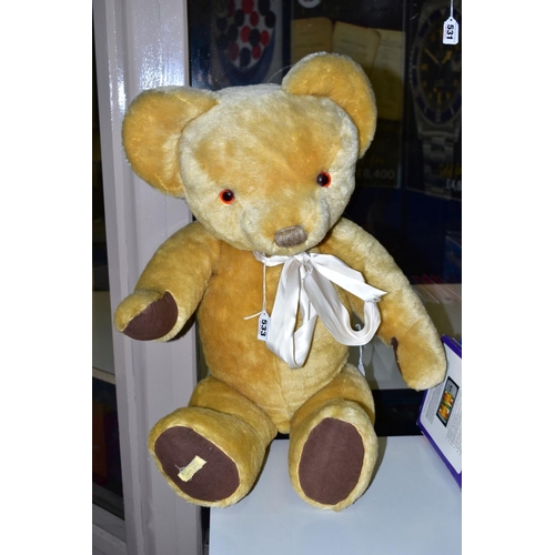 533 - A LARGE MERRYTHOUGHT GOLDEN PLUSH TEDDY BEAR, c.1970's, vertical stitched nose, plastic eyes, jointe... 